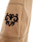 COLLUSION rip stop maxi skirt with contrast stitch and embroidery emblem in camel