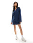 ASOS DESIGN long sleeve collared oversized mini dress in blue denim wash