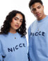 Nicce unisex wave sweatshirt in light blue with chest print and contrast stitch