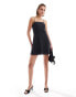 & Other Stories linen mini flippy dress with adjustable straps and panelled seams in black