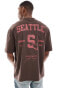 ASOS DESIGN oversized t-shirt in dark brown with Seattle sport back print