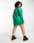 Native Youth Plus PU mini shirt dress in green with contrast stitch