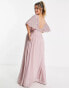 Beauut Maternity Bridesmaid emellished bodice maxi dress with flutter sleeve in frosted pink