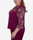 Plus Size Wine Country Embroidered Floral Sleeve Split Neck Top