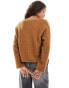 Monki knitted top with off shoulder boat neck in brown melange