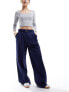 Stradivarius belted wide leg trouser in navy