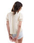 ASOS DESIGN linen look scoop neck frill blouse in white