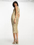 ASOS DESIGN high neck embellished midi dress in plisse sequin in gold