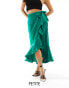 Flounce London Petite satin wrap midaxi skirt in emerald green