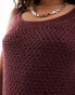 Monki chunky textured knitted mini dress in burgundy