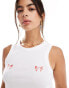 Pieces embroidered bow front racer neck vest top in white