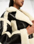 Aria Cove faux shearling contrast leather look cropped coat in black and cream