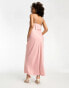 River Island halter satin midi dress with corsage detail in pink