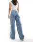 Monki Paz mid waist loose wide leg jeans in mid blue