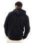 Alpha dragon embriodered back and sleeve print hoodie in black