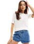 Vila textured cotton knit top in white