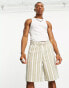 ASOS DESIGN skater textured shorts in longer length in tan stripe