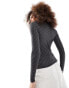 Weekday sheer long sleeve boatneck top with italic print in black