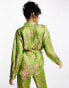 Y.A.S floral jacquard belted shirt co-ord in green and pink