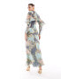 ASOS DESIGN long sleeve ruffle bias maxi dress with cape detail in floral print