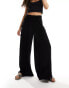 ASOS DESIGN shirred waist wide leg trouser in black