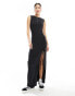 Weekday Ira boatneck maxi dress with tie split side in black