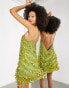 ASOS EDITION paillette fringe sequin halter mini dress in lime green