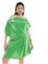 ASOS DESIGN Curve exclusive satin off shoulder mini dress in green