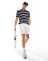 Brave Soul heavyweight textured knit trophy neck polo in navy stripe