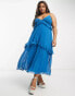 ASOS DESIGN Curve strappy pleated midi dress with frills in blue