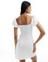 ASOS DESIGN broderie button corset mini dress with puff cap sleeve in white