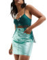 In The Style metallic denim mini skirt in turquoise