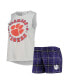 Женская пижама Concepts Sport Womens Purple, White Clemson Tigers Ultimate Flannel Tank Top and Shorts Sleep Set