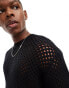 Pull&Bear crochet knitted jumper in black