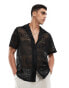 ASOS DESIGN short sleeve relaxed revere collar lace shirt in black