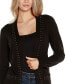 Black Label Women’s Rhinestone-Trim Belted Duster Cardigan ZIP UP sweater