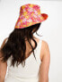 Pieces bucket hat in orange retro floral