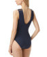 Michael Michael Kors Women's Grommet V-Neck One-Piece Swimsuit Navy Size 14