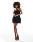 Heiress Beverly Hills premium structured bandeau pocket detail a-line mini dress in black