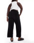 ONLY Curve tie waist wide leg linen trousers in black .