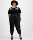 Plus Size Belted High-Rise Satin Cargo Pants, Created for Macy's