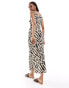 Pieces Tall scoop neck textured jersey maxi dress in beige animal print