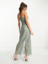 Y.A.S Bridesmaid embroidered strappy pencil midi dress in sage