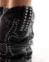 Azalea Wang Rune studded foldover western boot in black