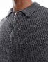 ASOS DESIGN heavyweight 1/4 zip rib jumper with collar in charcoal