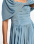 Little Mistress Bridesmaids bardot gathered maxi dress in mesh in blue