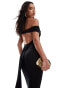 ASOS DESIGN bardot maxi dress with open back and train detail in black