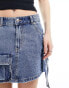 Pull&Bear multi pocket denim mini skirt in medium blue