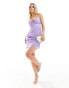 ASOS DESIGN Petite tie front cami mini dress with ruched skirt in lilac