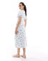 Wednesday's Girl chintzy floral puff sleeve midi dress in white and blue